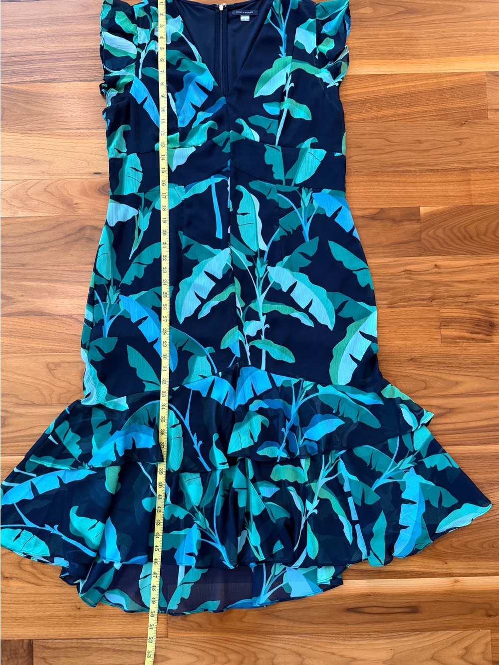 Tommy Hilfiger Riviera Floral Chiffon High Low Midi Dress Size 16 Ruffle Leaf - Picture 8 of 16
